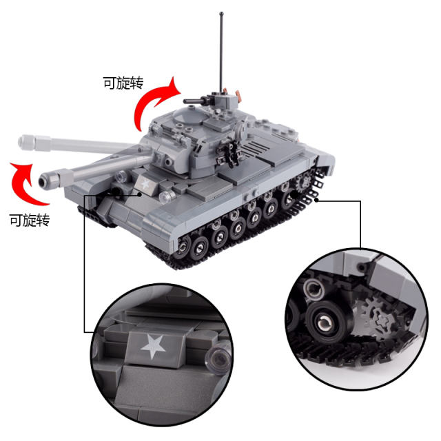 MOC WW2 US Soldier Minifigures M26 Pershing Tank Cars Building Blocks Military Army Vehicle Weapon Accessories Bricks Model Toys