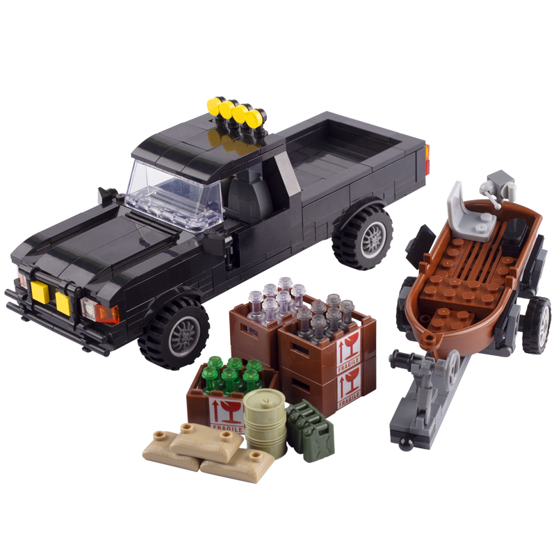 MOC City Series Minifigures Transport Car Building Blocks Pickup Truck Boat Figures Accessories Bricks Model Toys For Children