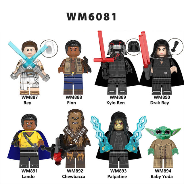 WM6081 Star Wars Series Minifigures Drak Rey Skywalker Building Blocks MOC Master Baby Yoda Figures Bricks Model Toys Gifts