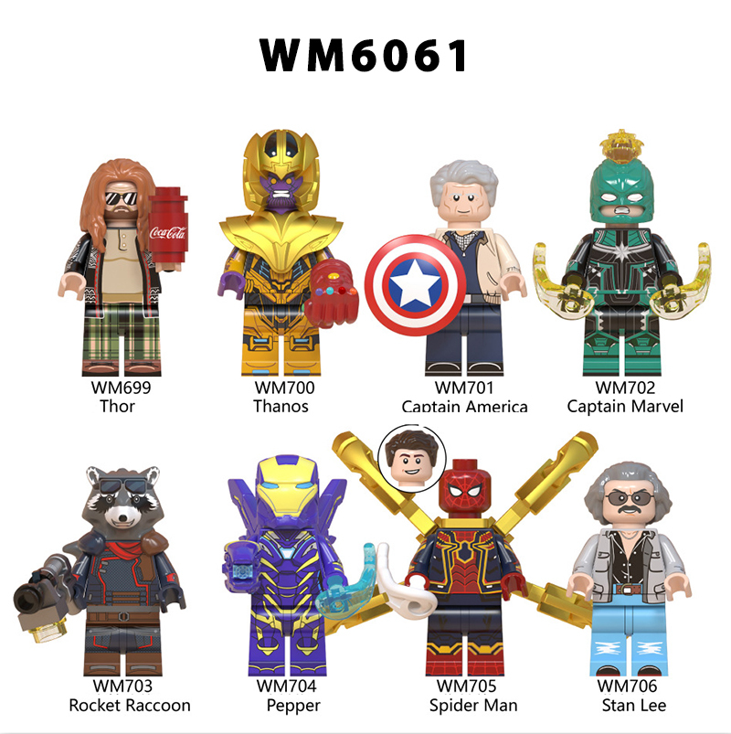 WM6061 Marvel Super Heroes Series Minifigures Thor Building Blocks MOC Captain Marvel Thanos Figures Bricks Model Toys Gifts