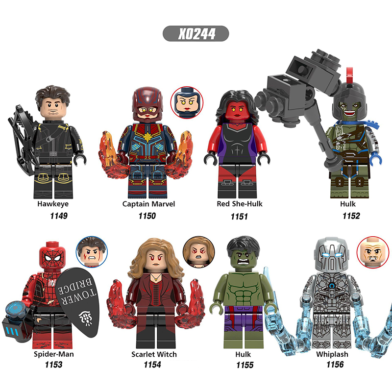 X0244 Marvel Super Heroes Series Minifigs Spider-Man Building Blocks MOC Hawkeye Captain Marvel Figures Bricks Model Toys Gifts