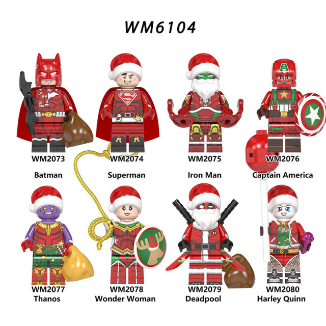 WM6104 Marvel Super Heroes Christmas Minifigures Building Blocks Batman Lron Man Captain Figures Bricks Model Toys Gifts For Kids