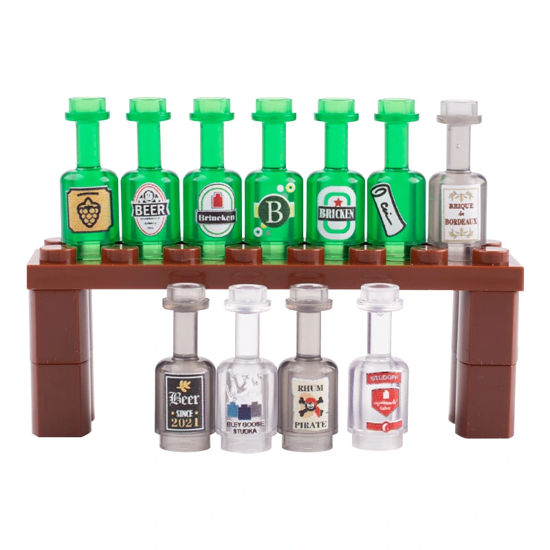 MOC City Minifigures Beer Wine Bottle Building Blocks Brick Toys