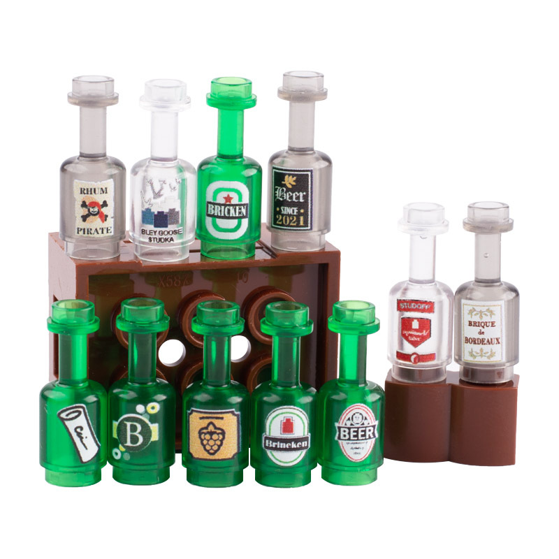 MOC City Street View Minifigures Beer Wine Bottle Building Blocks Glass Cups Figures Accessories Brick Model Toys Compatible 95228