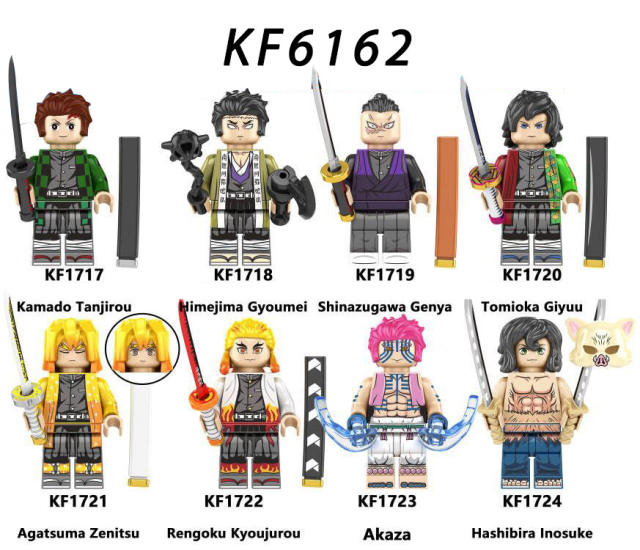 KF6162 Demon Slayer Minifigures Kamado Tanjirou Akaza Building Blocks MOC Agatsuma Zenitsu Figures Bricks Model Toys Gifts for Kids