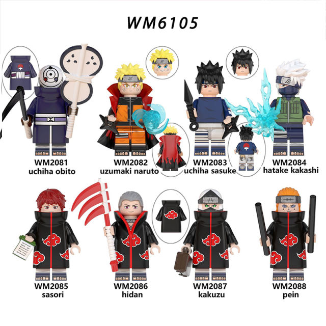 WM6105 Naruto Series Minifigures Kakashi Kakuzu Sasuke Building Blocks Uzumaki Naruto Anime Cartoon Figures MOC Bricks Toys Gifts