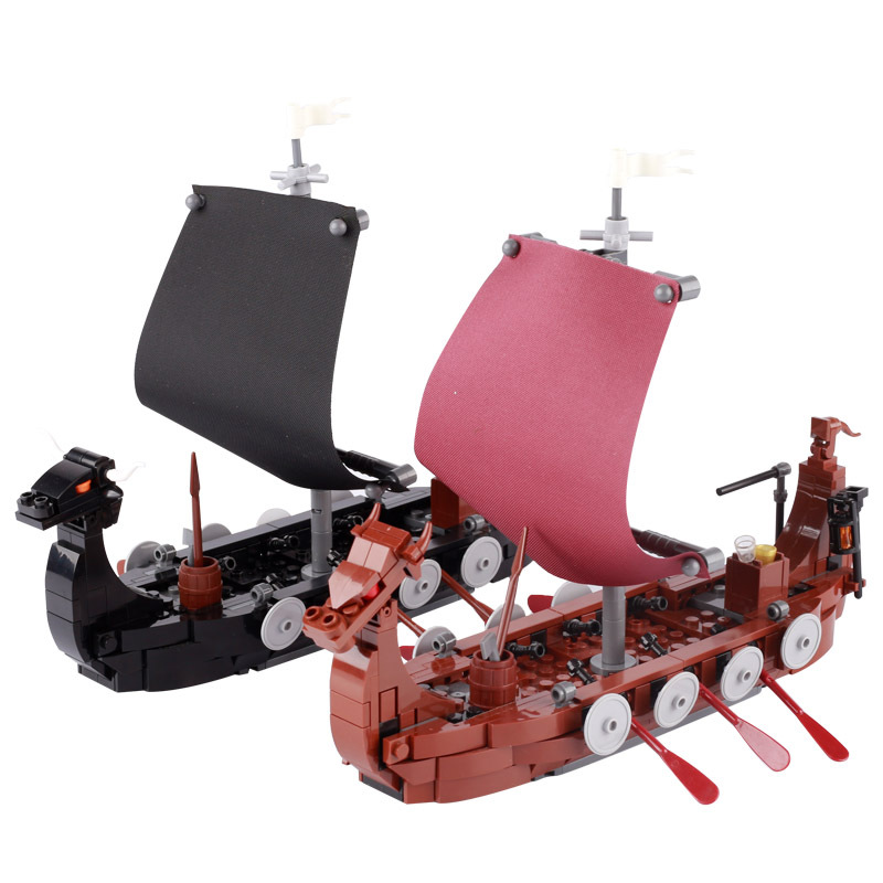MOC Medieval Military Wars Dragon Pirates Ship Building Blocks Kits Viking Longship Boat Soldier Figures Sailboat Toy For Children