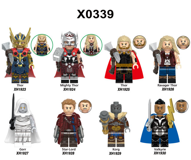 X0339Super Heroes Marvel Minifigs Thor Gorr Star Lord Kory Valkyrie Building Blocks Action Assemble Bricks Educational Toys