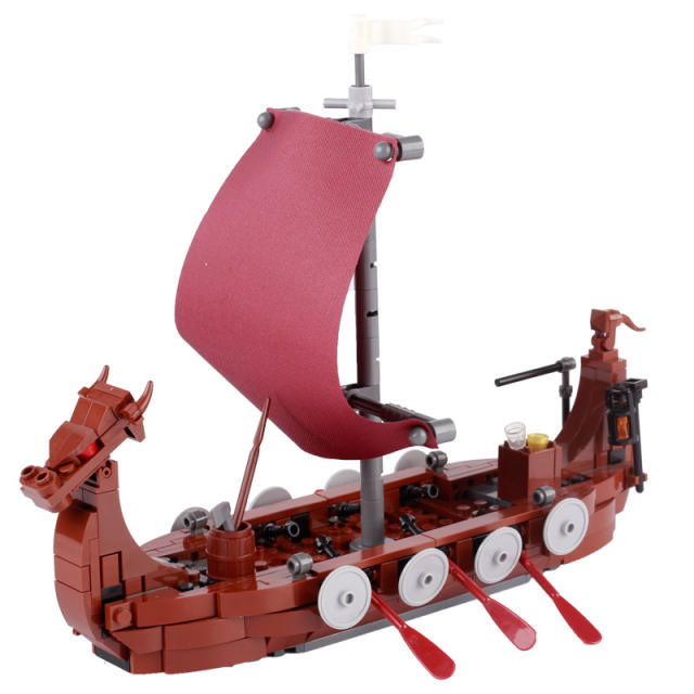 MOC Medieval Military Wars Dragon Pirates Ship Building Blocks Kits Viking Longship Boat Soldier Figures Sailboat Toy For Children