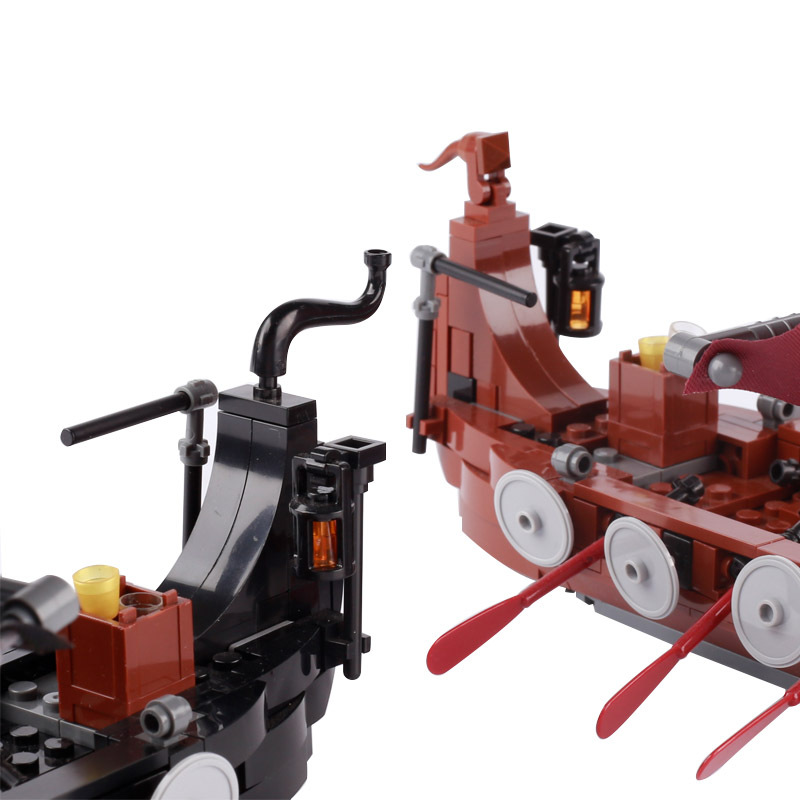 MOC Medieval Military Wars Dragon Pirates Ship Building Blocks Kits Viking Longship Boat Soldier Figures Sailboat Toy For Children