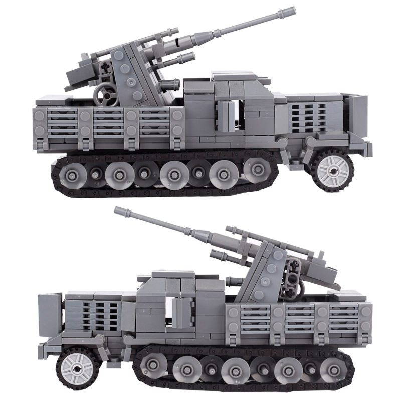 WW2 Germany Military Weapon SD.KFZ.251/17 Crawler Light Armored Vehicle Building Blocks 20mm Self-propelled Antiaircraft Gun Model Toys