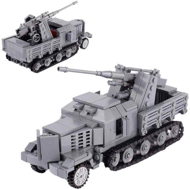 WW2 Germany Military Weapon SD.KFZ.251/17 Crawler Light  Armored Vehicle Building Blocks 20mm Self-propelled Antiaircraft Gun Model Toys