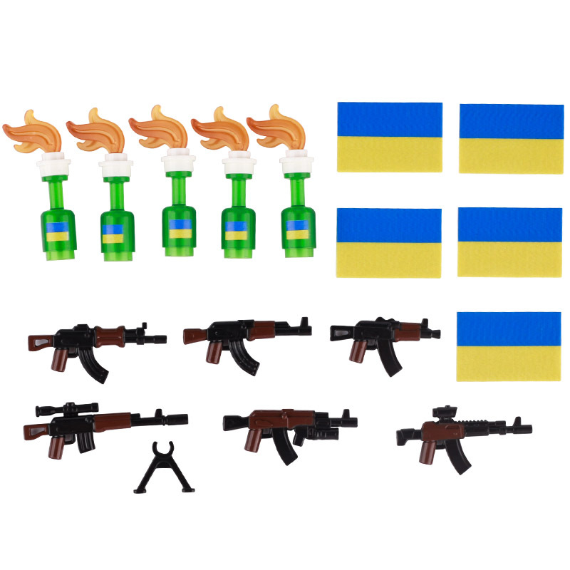 WW2 Military Russian Ukraine Weapon Building Blocks Soldier Minifigs Army AK Guns Flag Bottle Accessories Bricks Toys