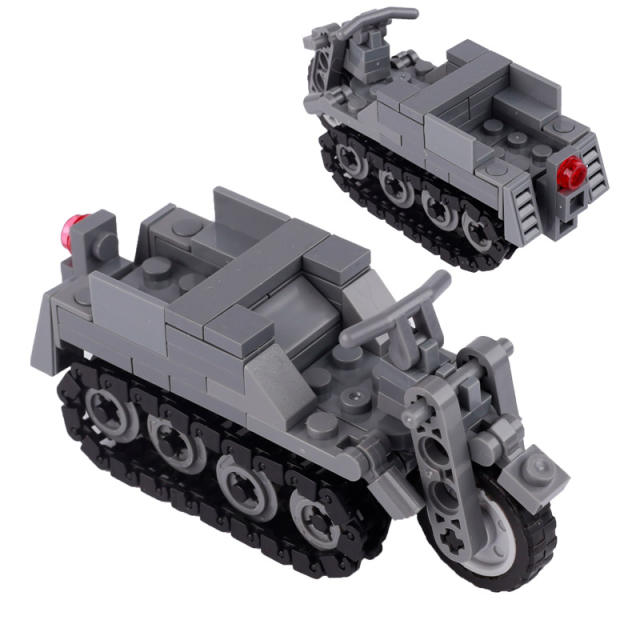 WW2 Germany Weapon SD.KFZ.2 Crawler Motorcycle Vehicle Building Blocks Military Tank Soldier Minifigs Model Bricks Toys Gift