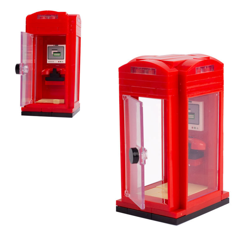 MOC Shop Market Street View Phone Booth Public Toilet Hot Dog Vehicle City Building Blocks Dining Bar Food Parts Brick Toys