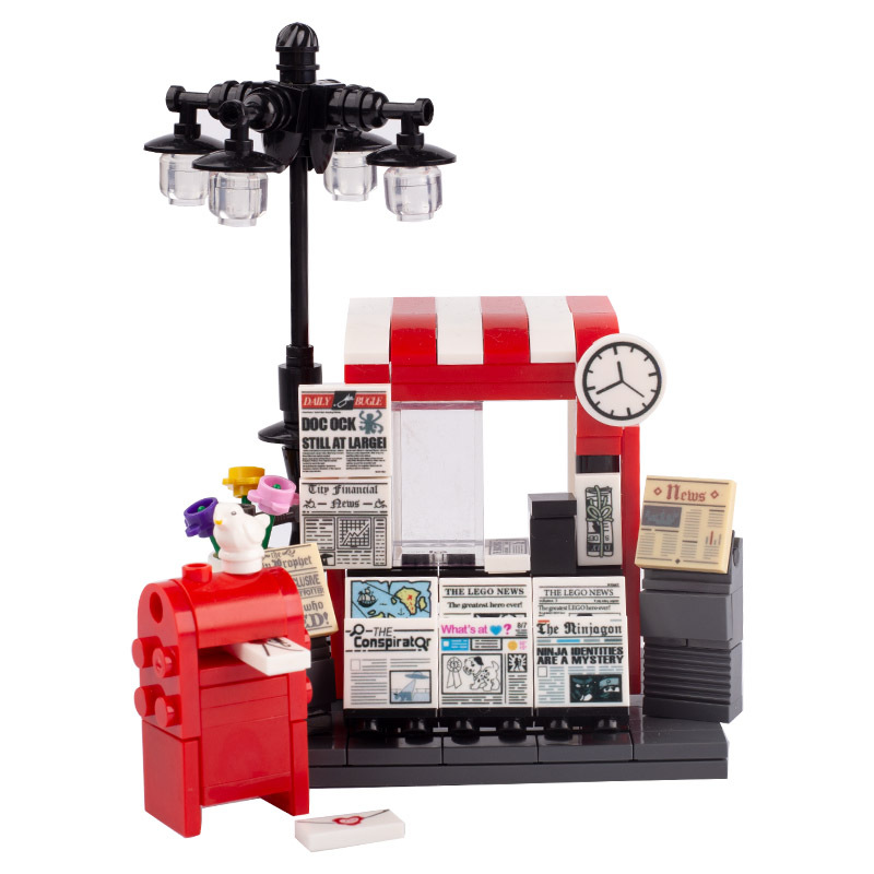 MOC Shop Market Street View Phone Booth Public Toilet Hot Dog Vehicle City Building Blocks Dining Bar Food Parts Brick Toys
