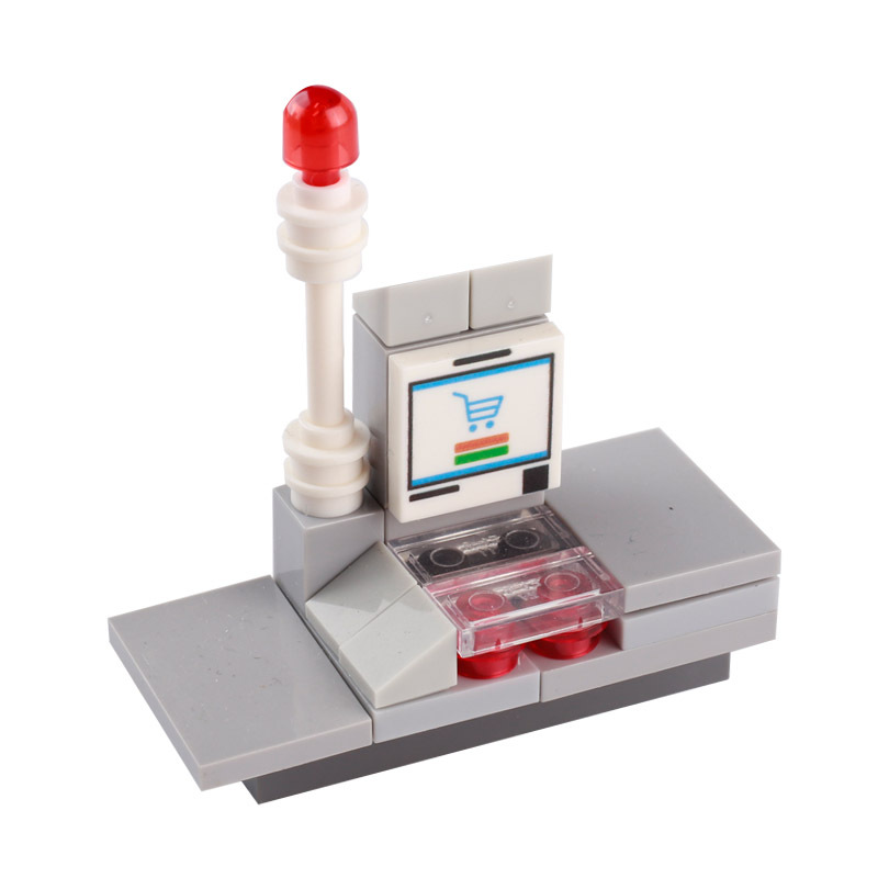DIY Shop Market Stree View City Building Blocks Cashier Seafood Vegetables Desserts Drinks Freezer Parts Brick Toys