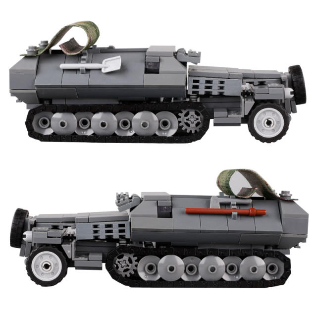 MOC WW2 Germany Military Weapon SD.KFZ.251 Semi Tracked Armored Transport Vehicle Building Blocks Soldier Minifigs Model Toys