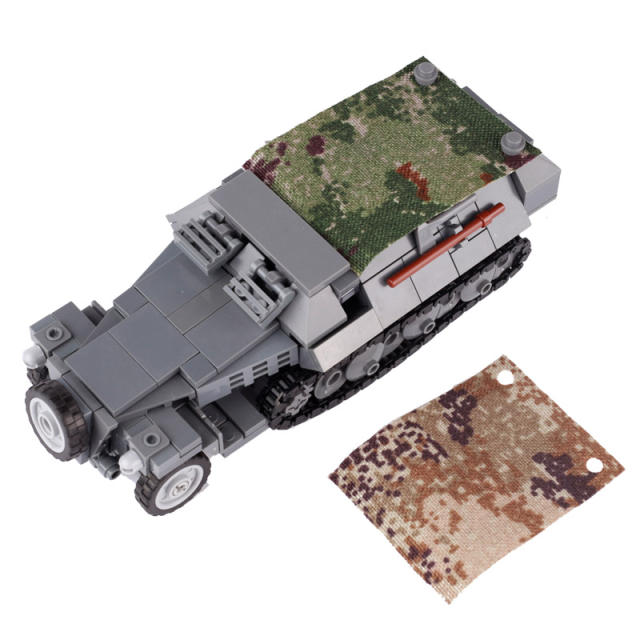 MOC WW2 Germany Military Weapon SD.KFZ.251 Semi Tracked Armored Transport Vehicle Building Blocks Soldier Minifigs Model Toys
