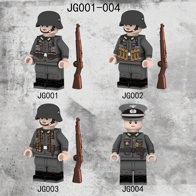WW2 Germany Military Soldier Minifigs Building Blocks Army Officer Gunner Weapons Helmet Parts Mini Accessories Bricks Toys