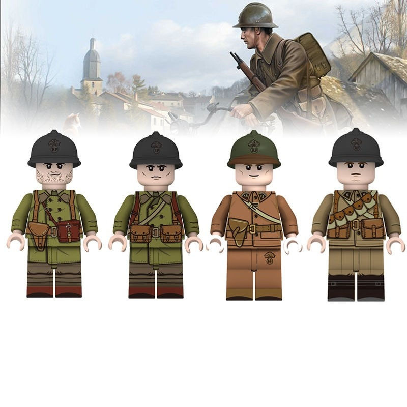 WW2 France Military Army Minifigs Building Soldiers Blocks Weapons Gun Helmet Parts Mini Accessories Bricks Toys