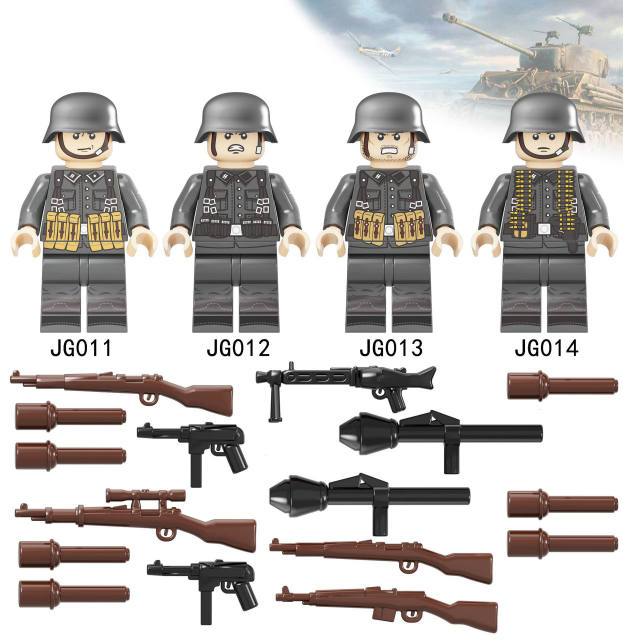 WW2 Germany Military Soldier Minifigs Building Blocks Weapons Helmet Gun Army Officer Parts Mini Accessories Bricks Toys