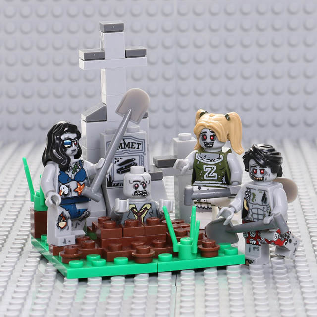 MOC Halloween Cemetery Zombies Skeleton Minifigs Building Blocks Ghost Chemical Defense Warfare Corps Toys Gifts For Children