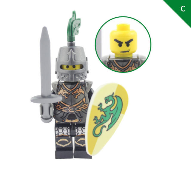 AX9806 Medieval Dragon Knight Minifigs Building Blocks Castle Warrior Archer Military Weapons Shield Bricks Toys For Children