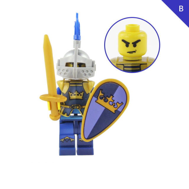 AX9803 Medieval Crown Knight Minifigs Building Blocks Soldier Warrior Archer Military Weapons Shield Bricks Toys Gifts For Children