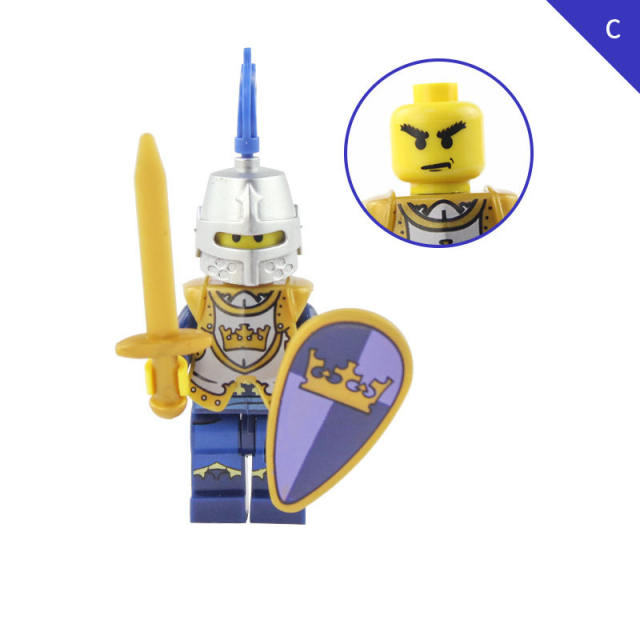 AX9803 Medieval Crown Knight Minifigs Building Blocks Soldier Warrior Archer Military Weapons Shield Bricks Toys Gifts For Children