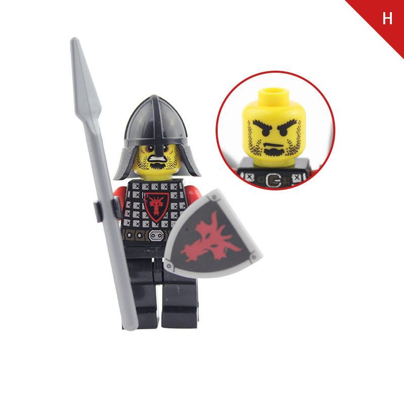 AX9804 Medieval Red Dragon Knight Minifigs Building Blocks Soldier Warrior Archer Military Weapons Shield Bricks Toys Gifts For Children