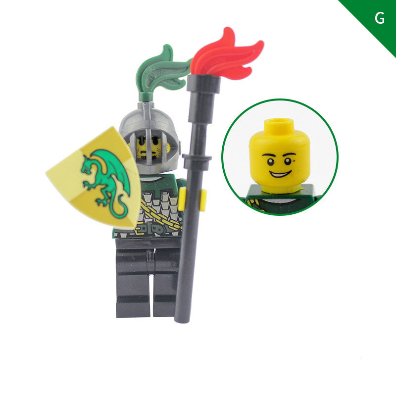 AX9806 Medieval Dragon Knight Minifigs Building Blocks Castle Warrior Archer Military Weapons Shield Bricks Toys For Children
