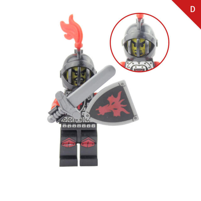 AX9804 Medieval Red Dragon Knight Minifigs Building Blocks Soldier Warrior Archer Military Weapons Shield Bricks Toys Gifts For Children