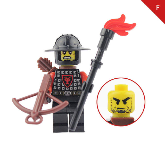 AX9804 Medieval Red Dragon Knight Minifigs Building Blocks Soldier Warrior Archer Military Weapons Shield Bricks Toys Gifts For Children