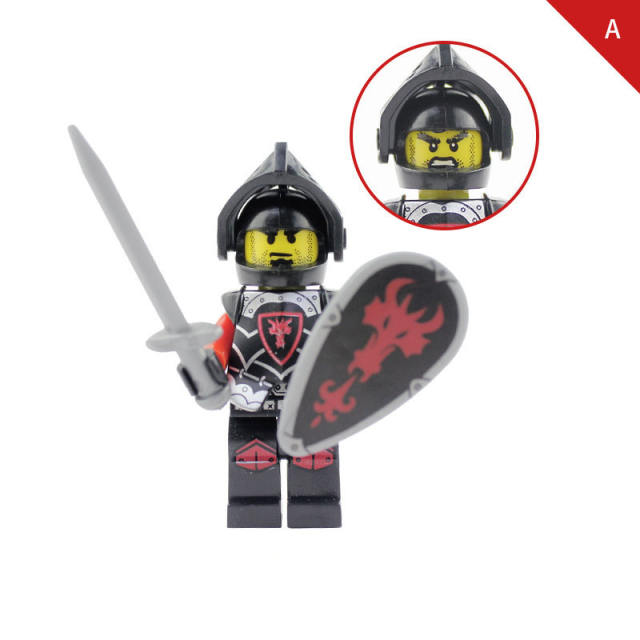 AX9804 Medieval Red Dragon Knight Minifigs Building Blocks Soldier Warrior Archer Military Weapons Shield Bricks Toys Gifts For Children