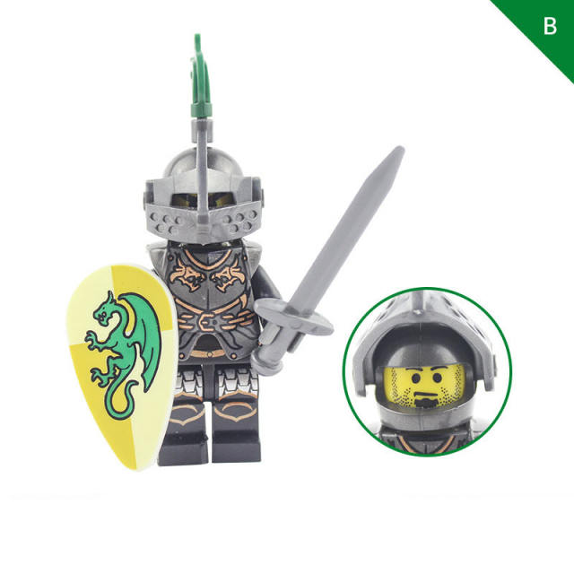AX9806 Medieval Dragon Knight Minifigs Building Blocks Castle Warrior Archer Military Weapons Shield Bricks Toys For Children