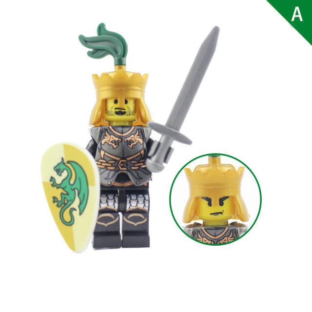 AX9806 Medieval Dragon Knight Minifigs Building Blocks Castle Warrior Archer Military Weapons Shield Bricks Toys For Children