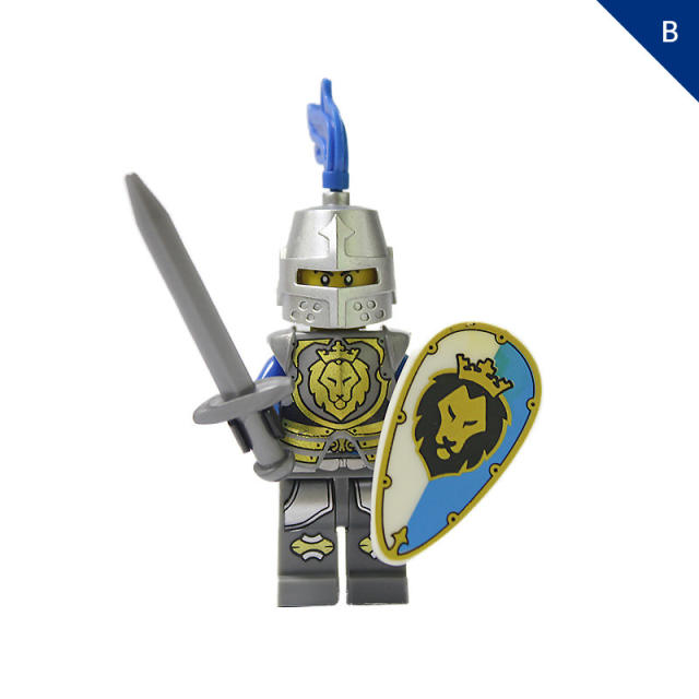 AX9801 Medieval Blue Lion Knight Minifigs Building Blocks Warrior Archer Military Weapons Bricks Toys Gifts For Children