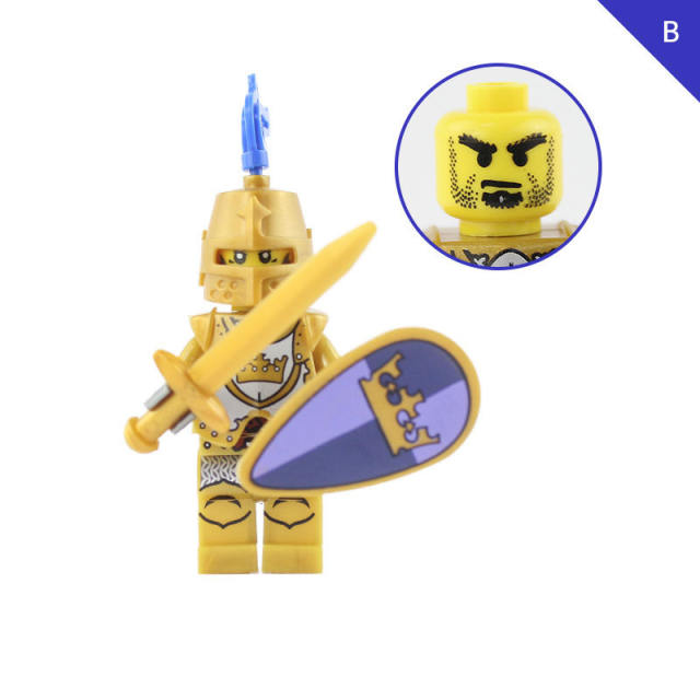 AX9802 Medieval Golden Knight Minifigs Building Blocks Warrior Archer Military Weapons Shield Bricks Toys Gifts For Children