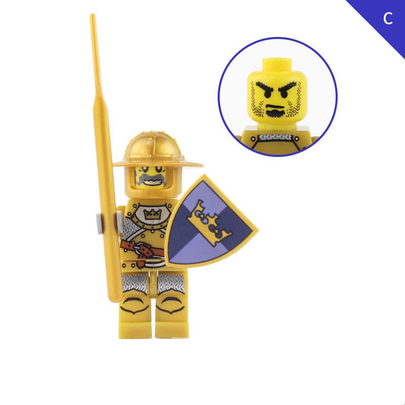 AX9802 Medieval Golden Knight Minifigs Building Blocks Warrior Archer Military Weapons Shield Bricks Toys Gifts For Children