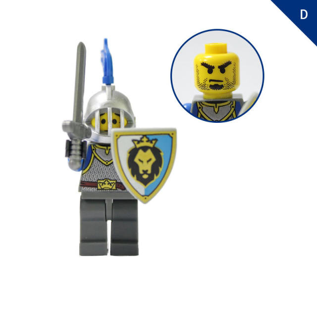 AX9801 Medieval Blue Lion Knight Minifigs Building Blocks Warrior Archer Military Weapons Bricks Toys Gifts For Children