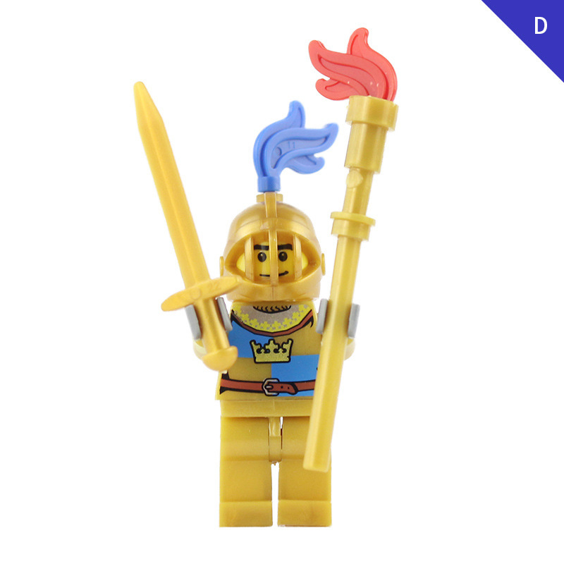 AX9802 Medieval Golden Knight Minifigs Building Blocks Warrior Archer Military Weapons Shield Bricks Toys Gifts For Children