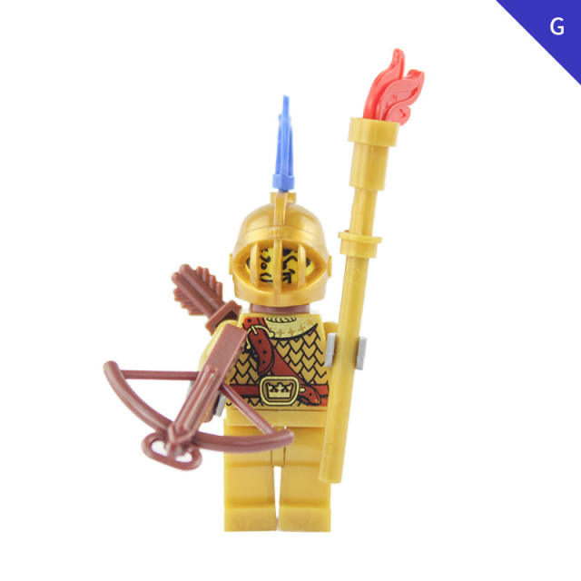 AX9802 Medieval Golden Knight Minifigs Building Blocks Warrior Archer Military Weapons Shield Bricks Toys Gifts For Children