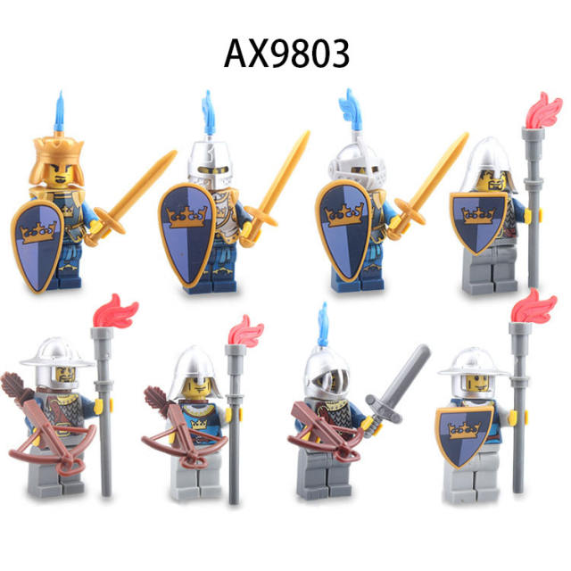 AX9803 Medieval Crown Knight Minifigs Building Blocks Soldier Warrior Archer Military Weapons Shield Bricks Toys Gifts For Children