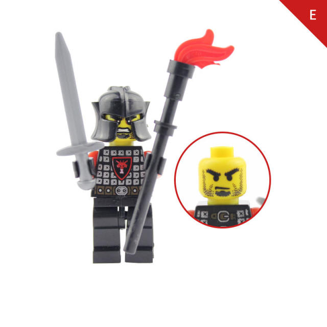 AX9804 Medieval Red Dragon Knight Minifigs Building Blocks Soldier Warrior Archer Military Weapons Shield Bricks Toys Gifts For Children