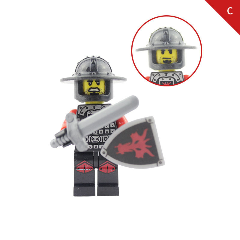 AX9804 Medieval Red Dragon Knight Minifigs Building Blocks Soldier Warrior Archer Military Weapons Shield Bricks Toys Gifts For Children