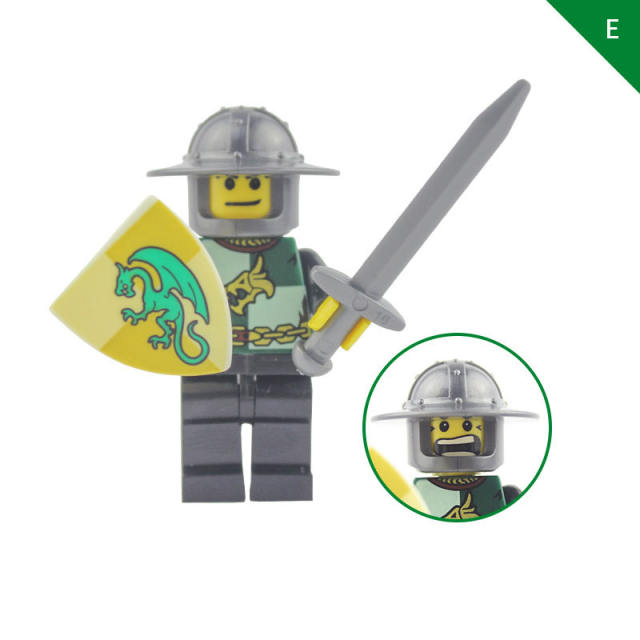 AX9806 Medieval Dragon Knight Minifigs Building Blocks Castle Warrior Archer Military Weapons Shield Bricks Toys For Children