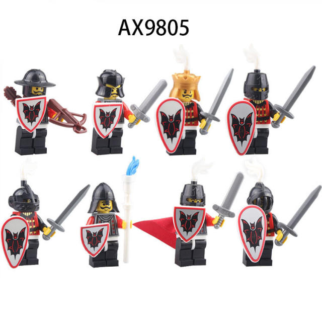 AX9805 Medieval Batrider Knight Minifigs Building Blocks Castle Warrior Archer Military Weapons Shield Bricks Toys For Children