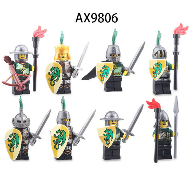 AX9806 Medieval Dragon Knight Minifigs Building Blocks Castle Warrior Archer Military Weapons Shield Bricks Toys For Children