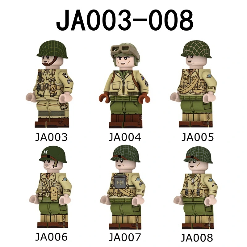 JA003-008 WW2 US Military Troops Soldier Minifigs Building Blocks Marine  Corps Army Weapons Gun Helmet Parts Mini Accessories Bricks Toys
